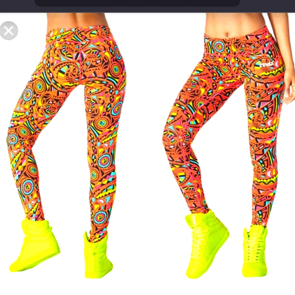 Zumba Beach Baller Bright Orange Perfect Ankle Leggings sz Large, Med, or Small